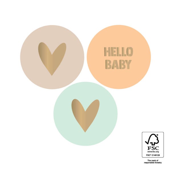 5 Stickers rond - Hello baby / hart