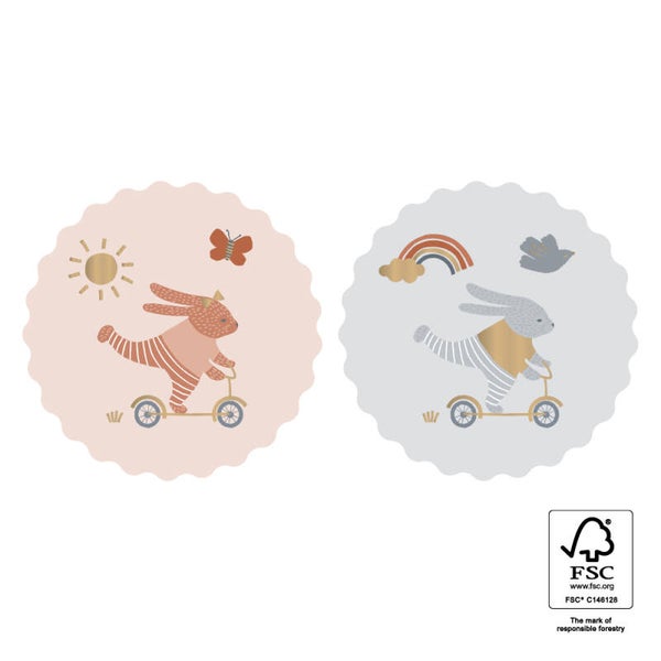 5 Stickers rond kartel - Knuffels - Roze, blauw