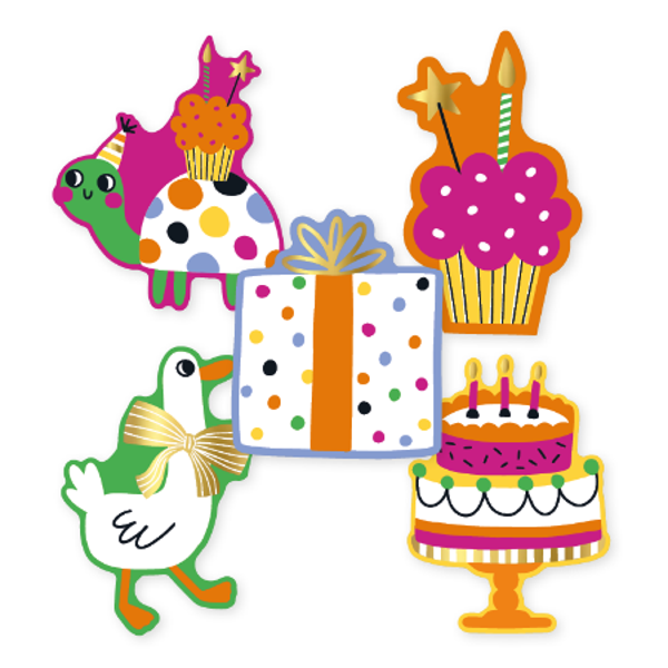 5 Stickers vorm - Birthday doodles