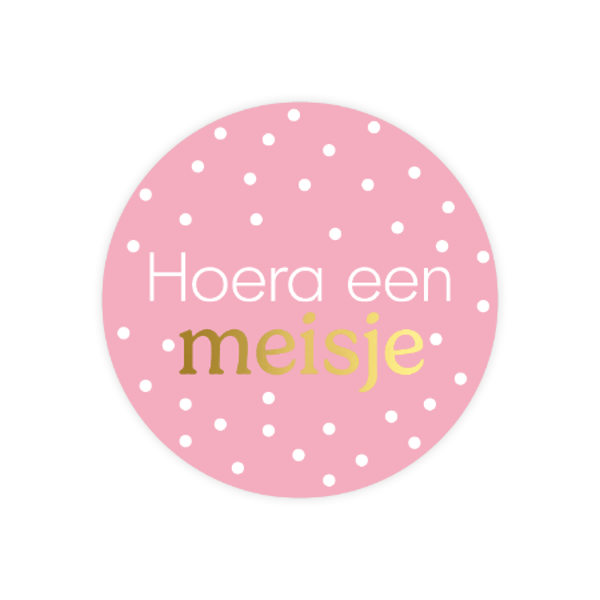 5 Stickers rond - Hoera een meisje - Roze