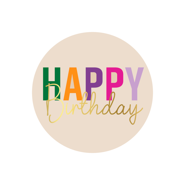 5 Stickers rond - Happy Birthday - Kleurrijk