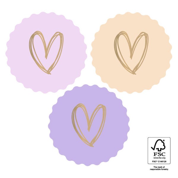 5 Stickers rond kartel - Hart goud  pastel