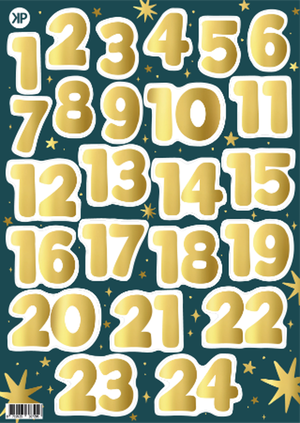 Stickervel - Adventskalender nummers goud