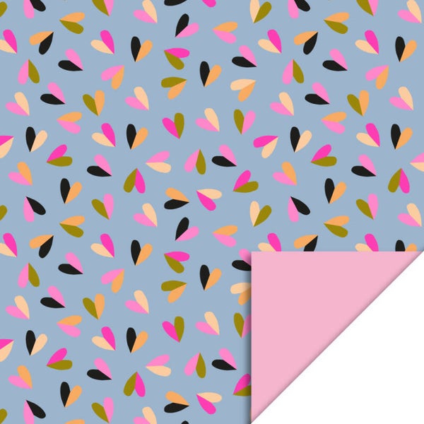 Cadeaupapier - Hartjes blauw roze