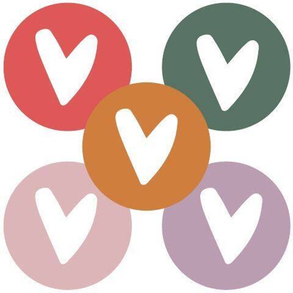 5 Stickers rond - Hartje warme kleuren