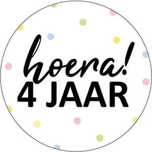 5 Stickers rond - Hoera! 4 jaar / pastel
