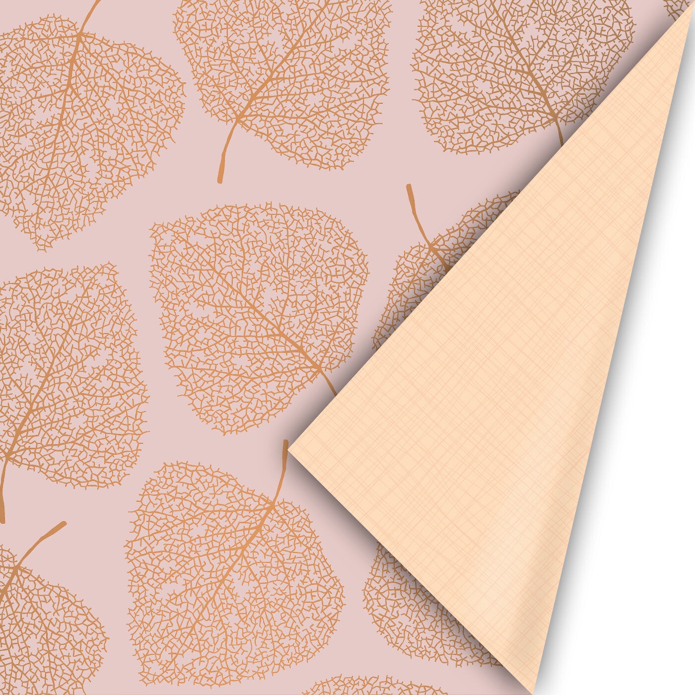 Cadeaupapier - Bladstructuur roze / perzik linnen