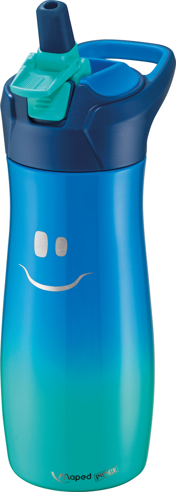 Gourde inox bleue pour enfant – Anti goutte, avec paille