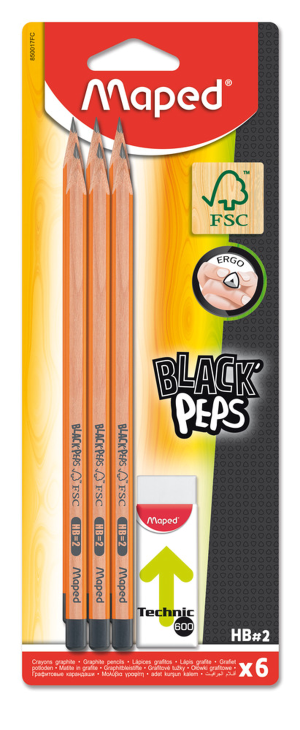 Crayon à papier HB Black’Peps bois FSC + gomme