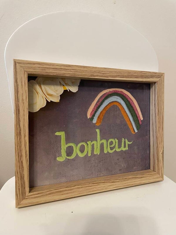 Cadre écriture sable « bonheur »