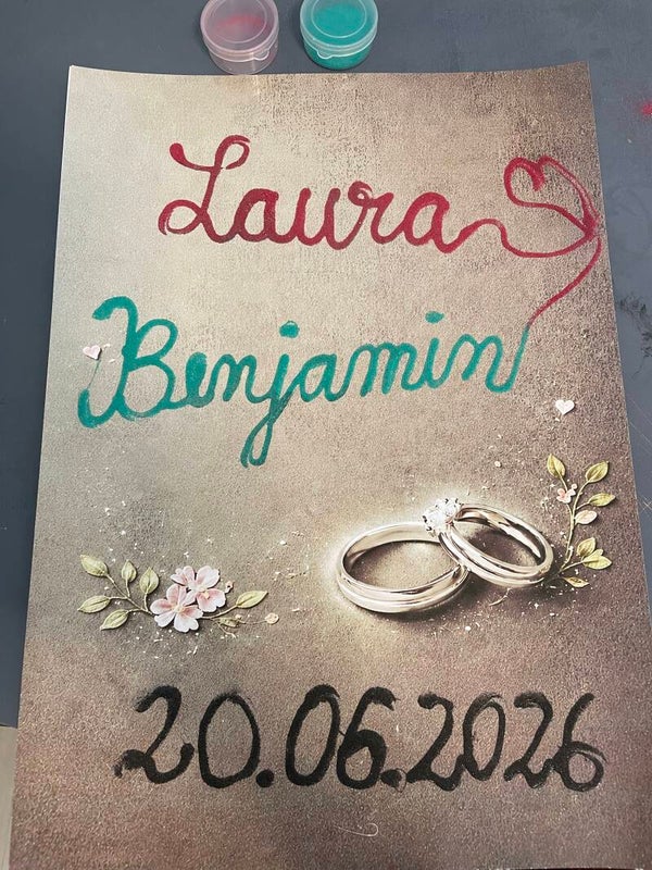 Affiche personnalisée – Écriture en sable | Cadeau de mariage, fiançailles ou anniversaire de couple