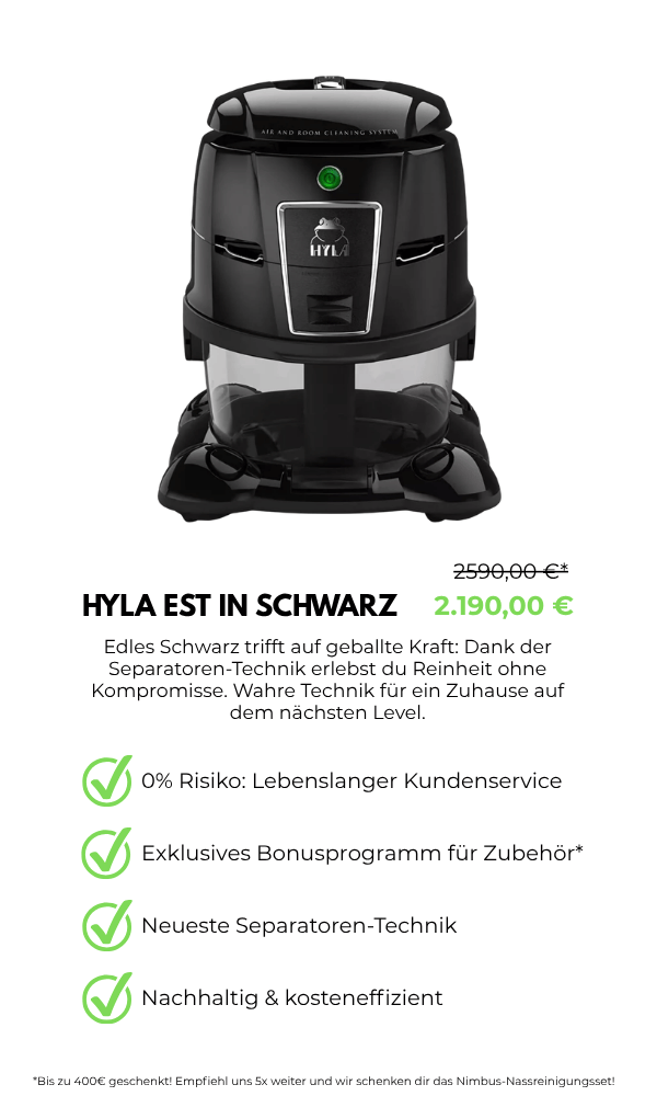 HYLA Black Edition in edlem Schwarz mit Ventus Elektrobürste: Premium Luft- und Wasserstaubsauger mit patentierter Separatoren-Technik von den Experten Die Hoffs aus Hermeskeil – Service für RLP und das Saarland (+80km)