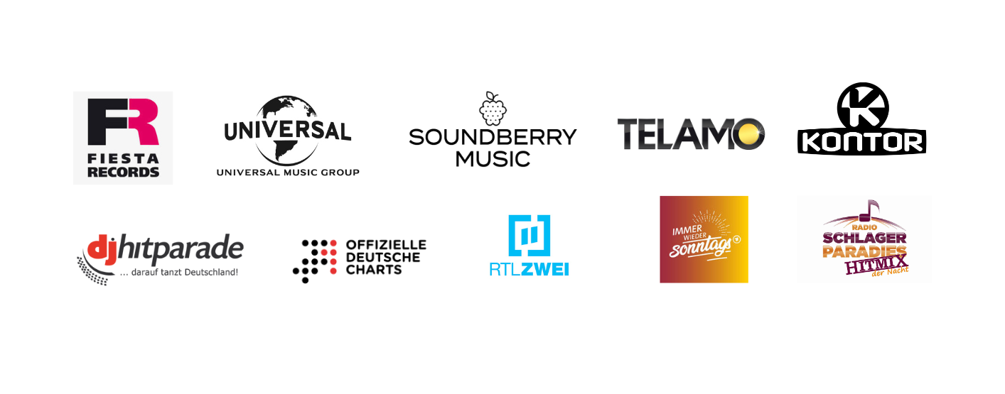 Unsere Partner: Fiesta Records, Universal Music, Soundberry Music, Telamo, Kontor, DJ Hitparade, Offizielle deutsche Charts, RTL, RTL2, Immer wieder Sonntags, Radio Schlagerparadies
