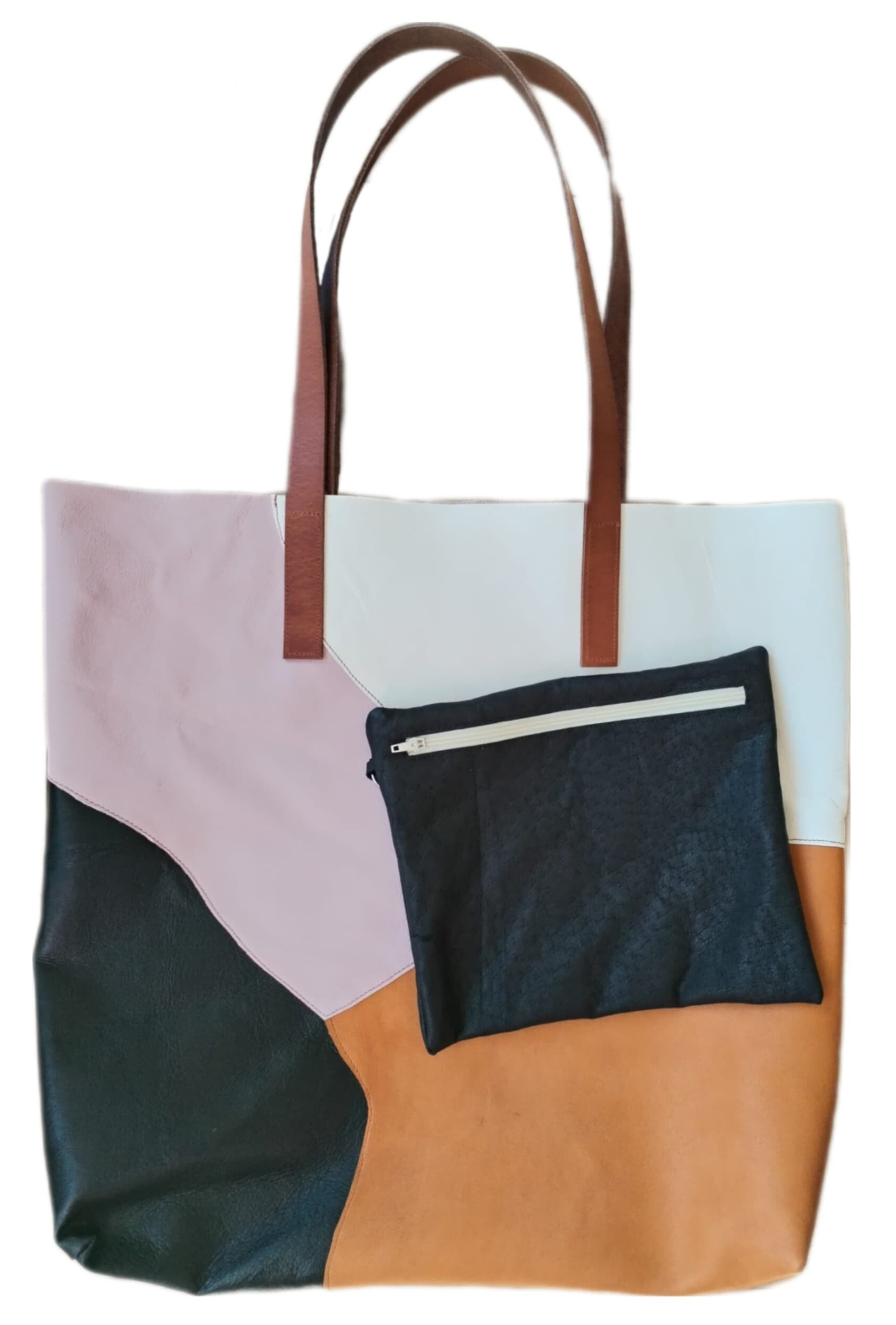 Patchwork Tote Bag „Elegant Low“ - aus Lederresten