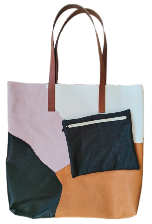 Patchwork Tote Bag „Elegant Low“ - aus Lederresten