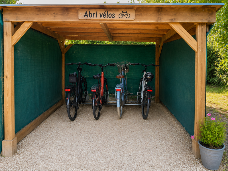 🚲 Abri à vélos couvert et gratuit 🔒 Vos vélos sont rangés à l'abri des intempéries et peuvent être sécurisés pendant toute la durée de votre séjour.