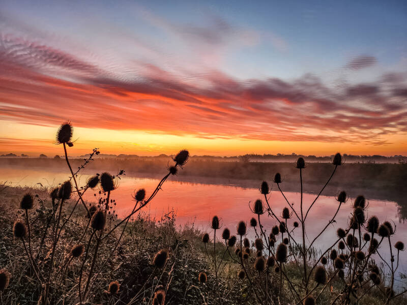 Sunrise over river welland Deeping St James Lincolnshire