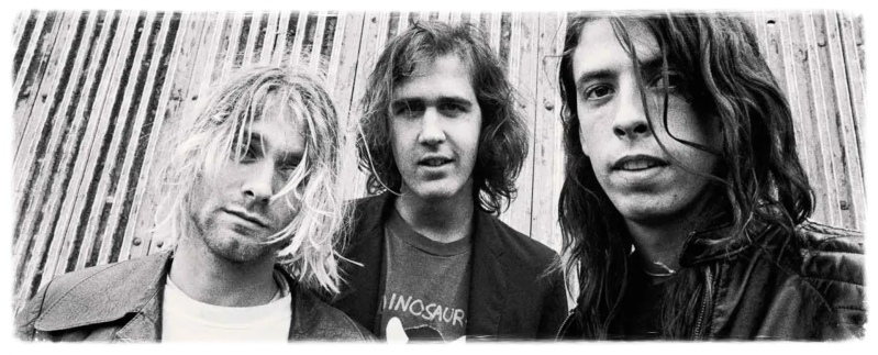 Leden Kurt Cobain, Krist Novoselic, Dave Grohl van grungeband Nirvana