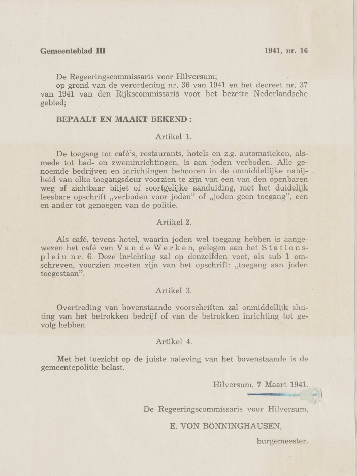Gemeenteblad III van de Gemeente Hilversum uit 1941. Bron: SAGV160 A 261.