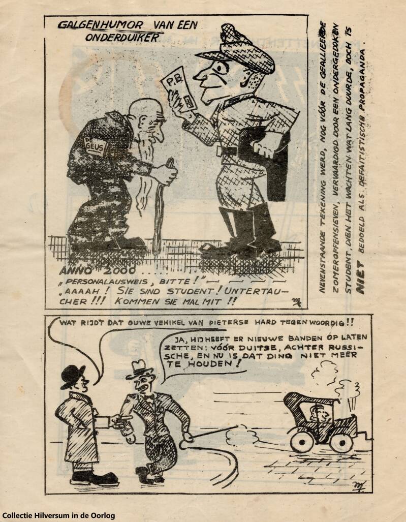 Galgenhumor van een onderduiker, Rob Korpershoek. Collectie Hilversum in de Oorlog