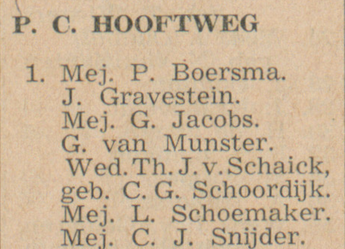 De dames die in 1942 op de P.C. Hooftweg 1 in 'Pension Peerlkamp' verbleven. Bron: SAGV