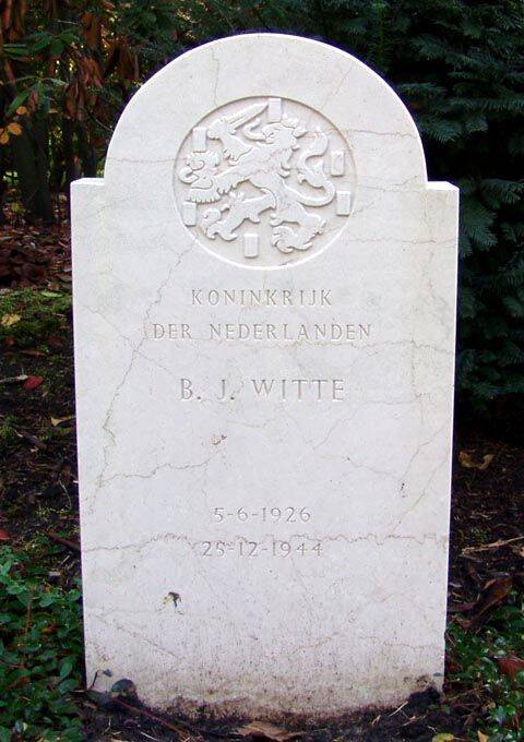Grafsteen Barend Jesaias Witte. Bron: Oorlogsgravenstichting