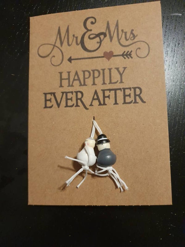 Trouwkaart met gelukspoppetjes 