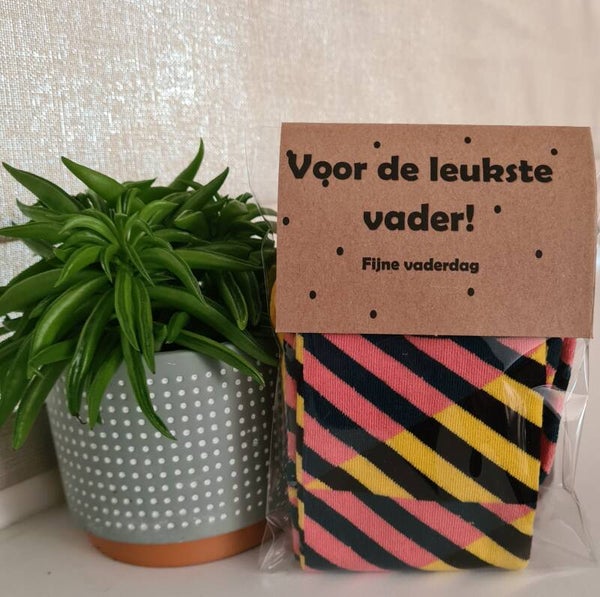 Sokken vaderdag streep roze geel