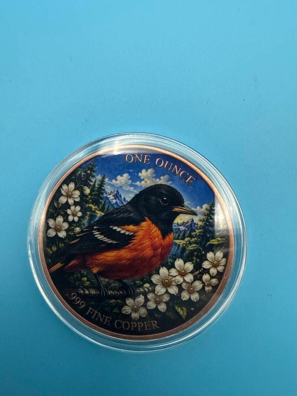 Baltimore Oriole 1 oz Copper Round — Colourized, North American Wildlife