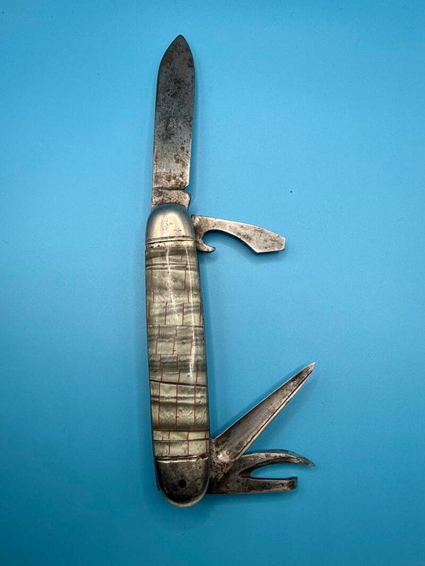 Sheffield England — Vintage Camp Knife, Pearl Celluloid Scales