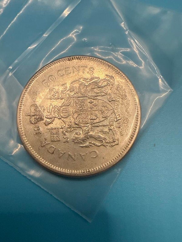 Canada 1964 — 50 Cents, Elizabeth II, .800 Silver