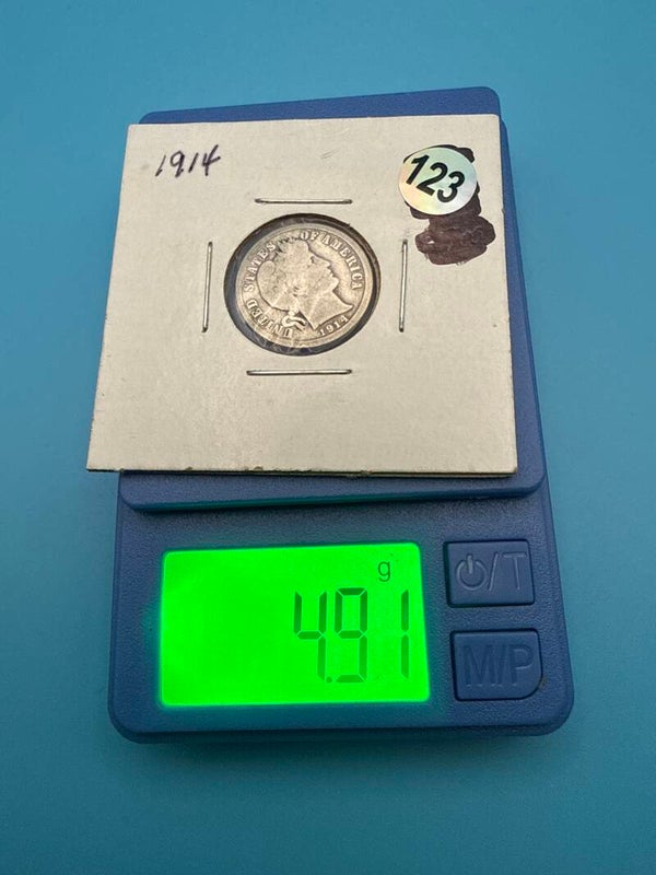 1914 Barber Dime — US 90% Silver, Circulated Good