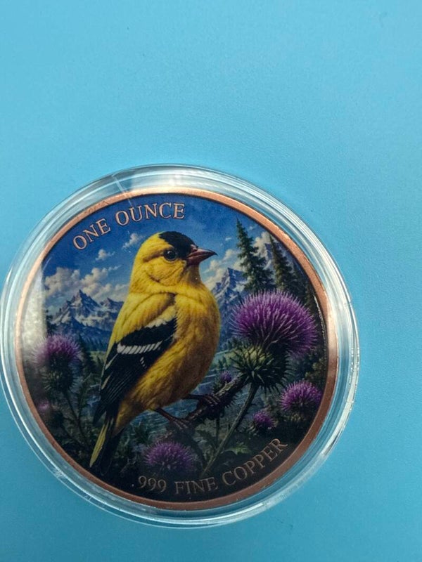 American Goldfinch 1 oz Copper Round — Colourized, North American Wildlife