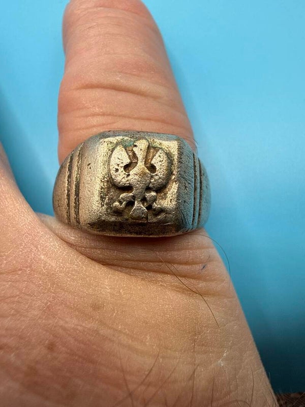 Poland — Polish Eagle Silver Signet Ring, Vintage, Well Worn WWII 1942-1945