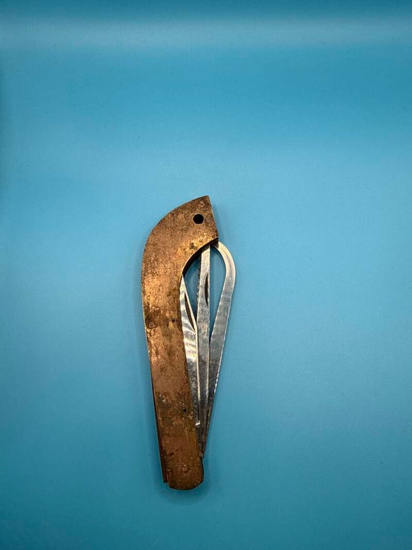 Vintage Solingen Fisherman's Folding Knife — Gaff, Scaler, Brass Handle, Germany