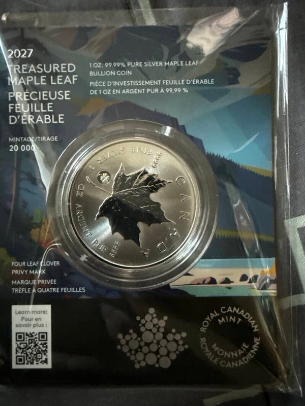 2027 Treasured Maple Leaf — Four-Leaf Clover Privy, 1 oz 99.99% Silver