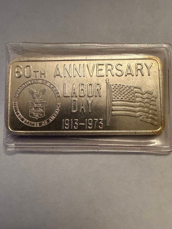 1973 Great Lakes Mint Silver Art Bar — 60th Anniversary Labor Day, 1 oz .999 Silver