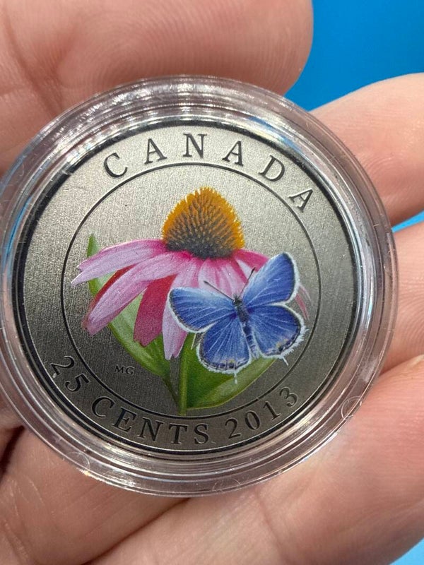 Canada 2013 25 Cents Coloured — Purple Coneflower & Eastern Tailed Blue