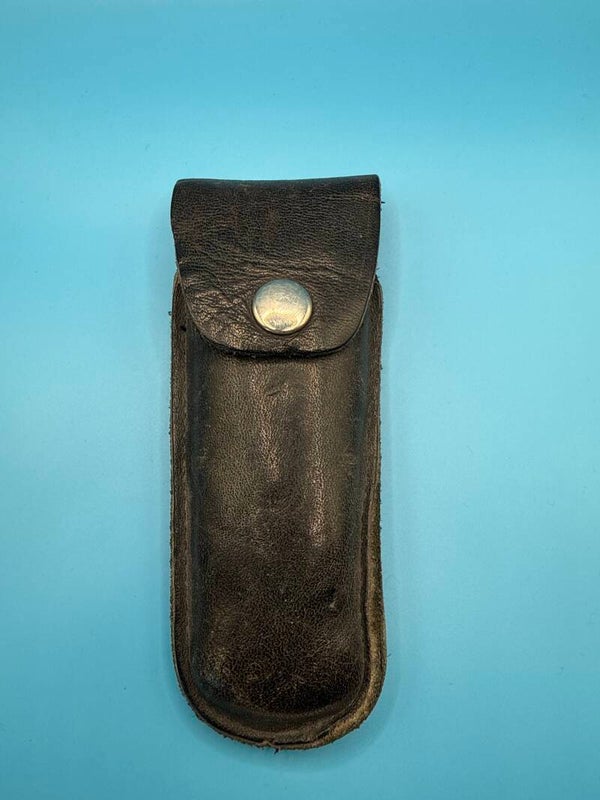 Vintage Japan Folding Hunting Knife — Vanadium Stainless, Leather Pouch