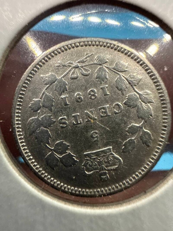 Canada 5 Cents 1891 — Victoria, Sterling Silver "Fishscal