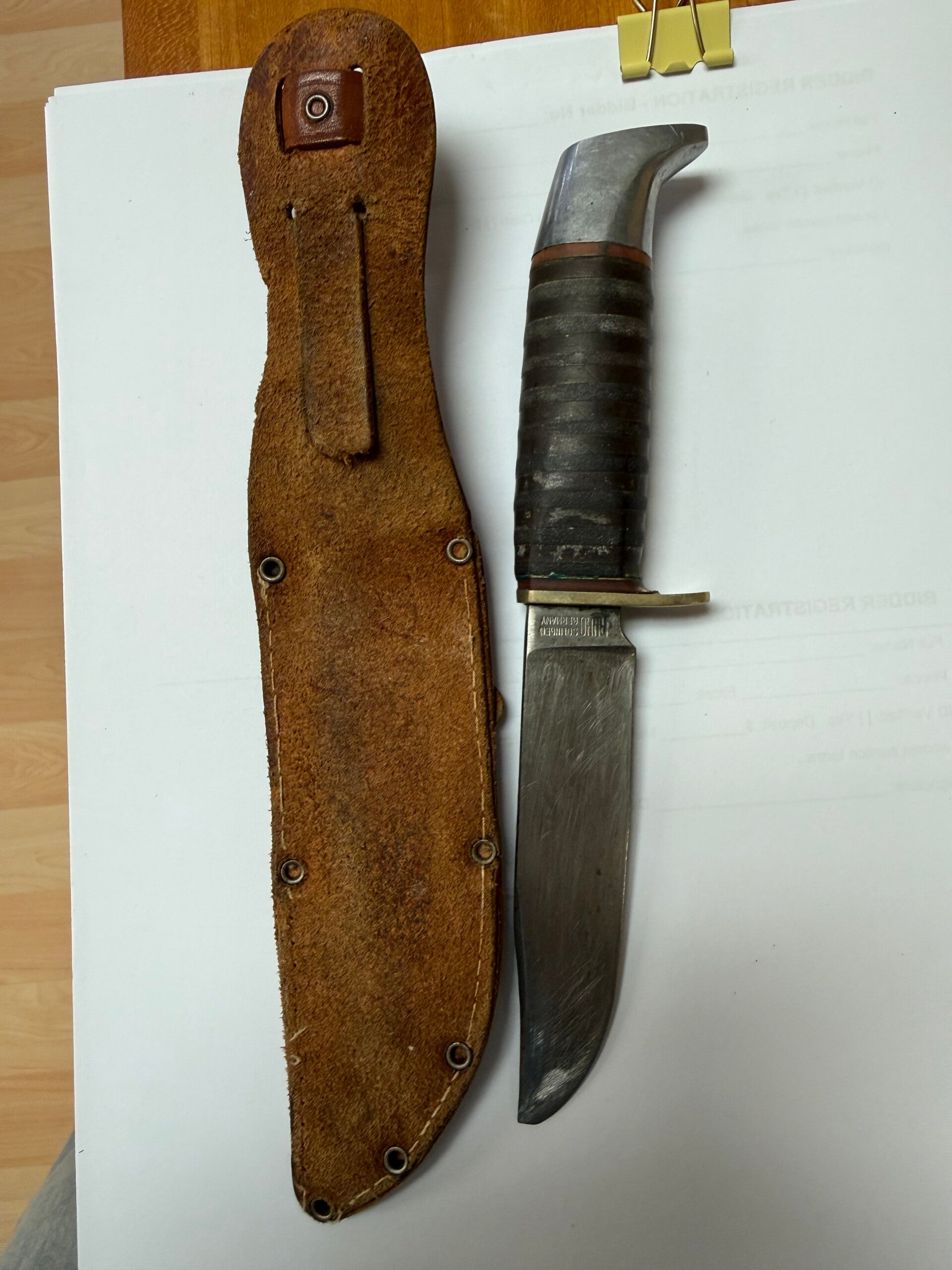 Hubertus Solingen Germany — Vintage Hunting Knife with Leather Sheath