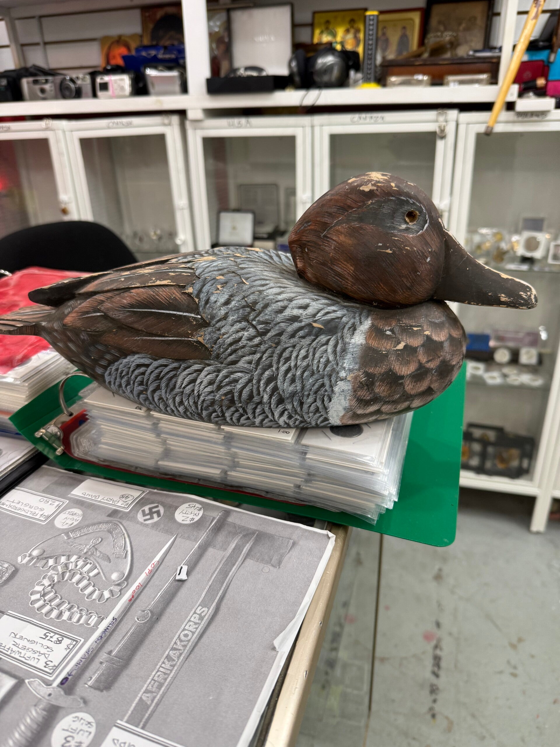Carved Wooden Duck Decoy — Resting Pose, Hand-Painted