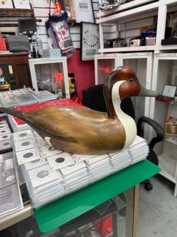 Hand-Carved Wooden Pintail Duck Decoy — Signed, Made in Canada