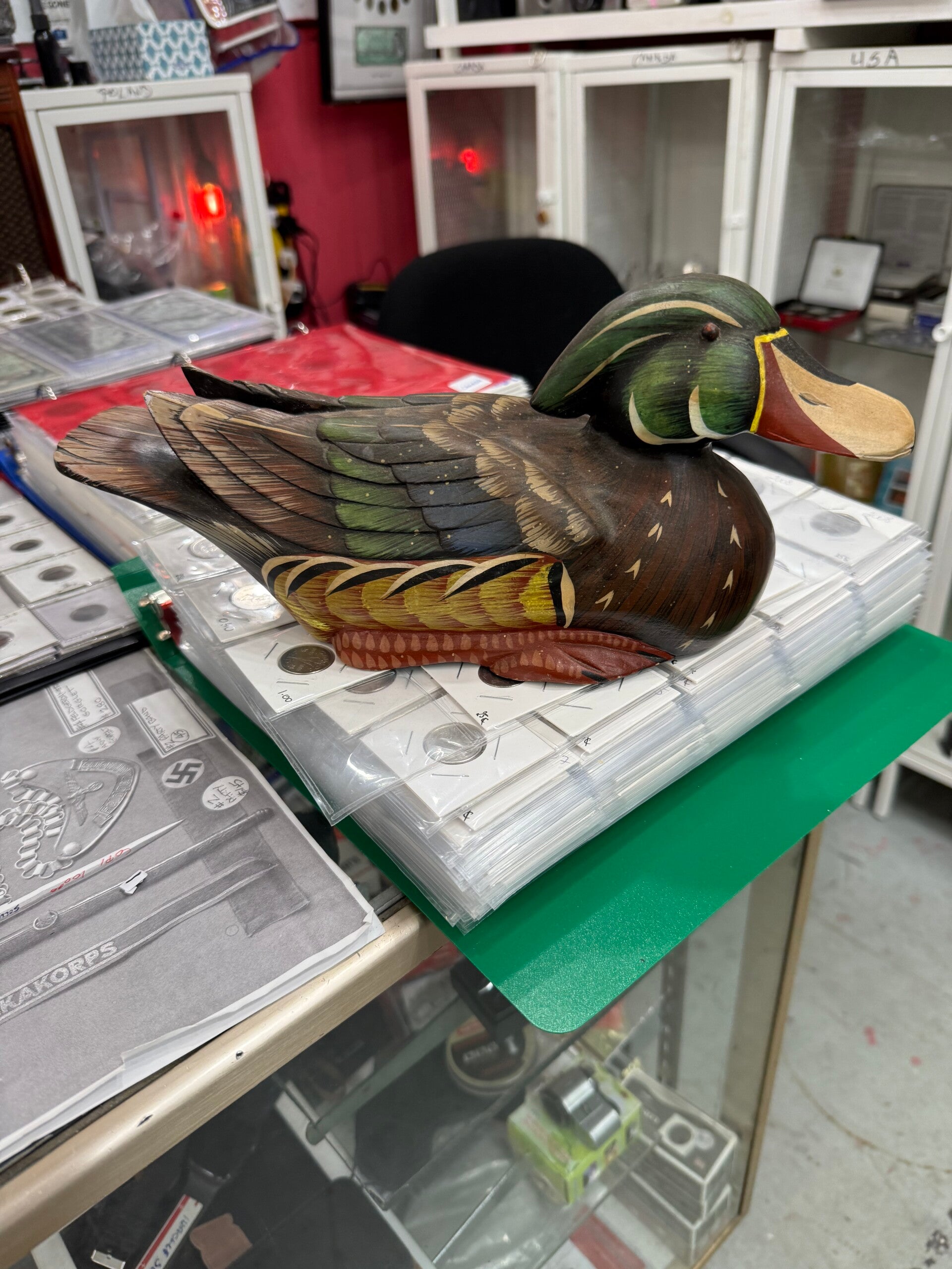 Hand-Carved Wooden Duck Decoy — Wood Duck Drake, Hand-Painted