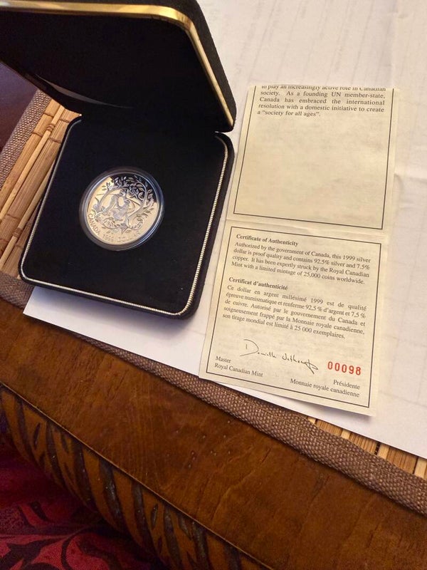 1999 Canada Proof Silver Dollar — International Year of Older Persons