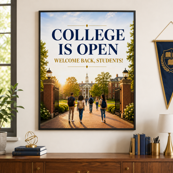 College Is Open Welcome Back Students Printable | College Campus Wall Art | Back to School Digital Download