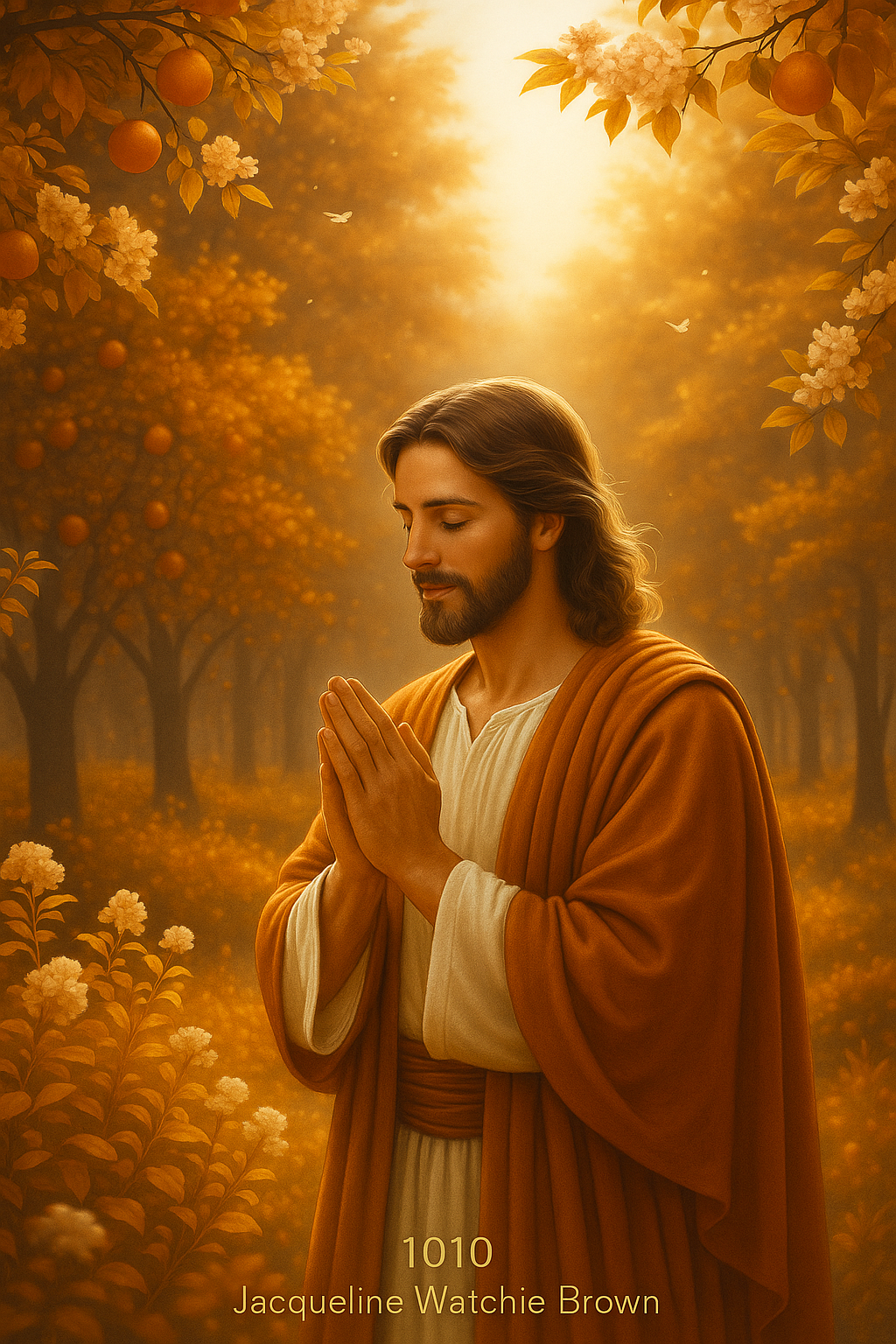 Prayer in the Golden Garden – Digital Inspirational Jesus Art