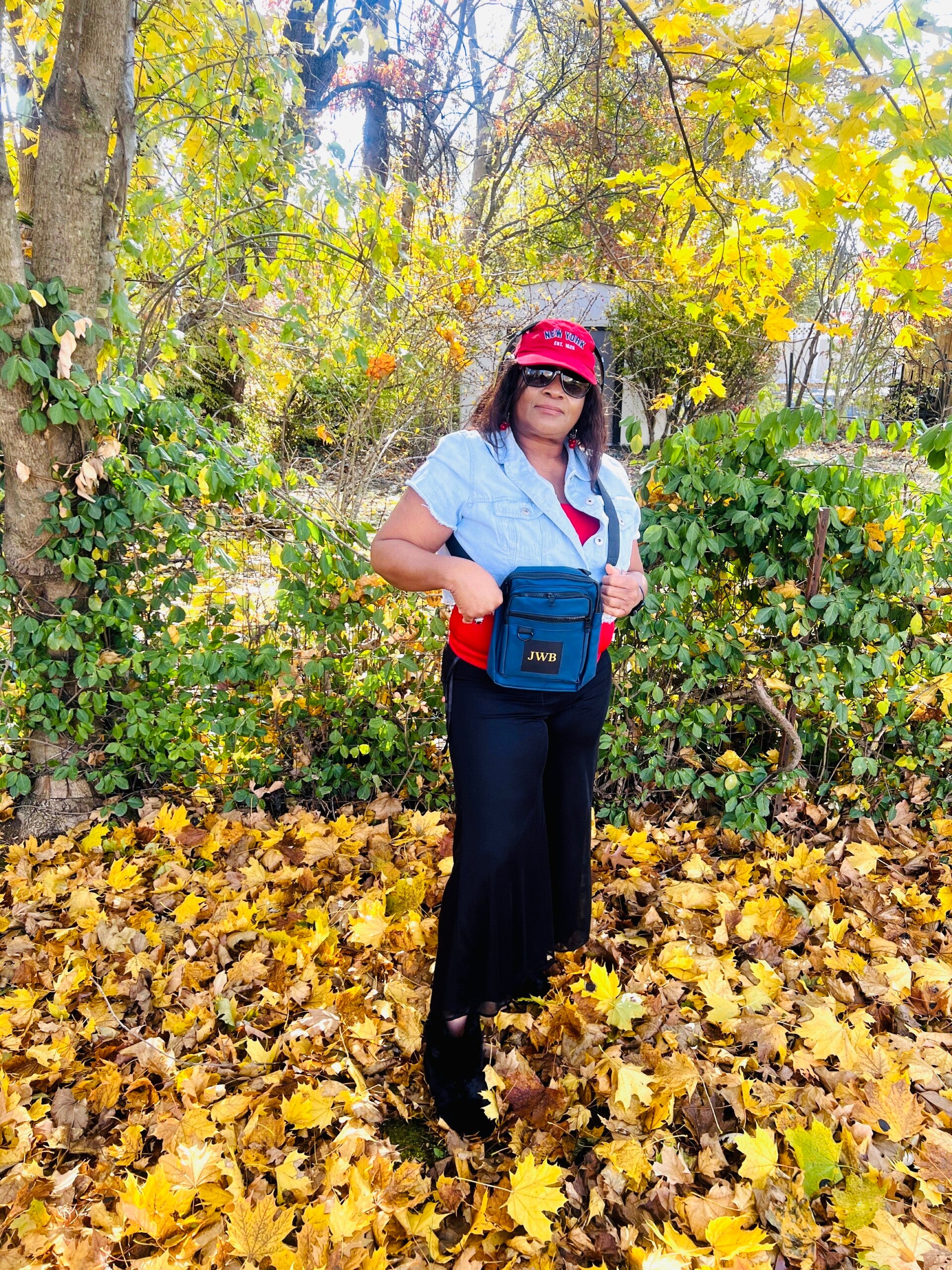 Jacqueline Watchie Brown JWB Signature Navy Crossbody Bag – Personalized Golden Lettering