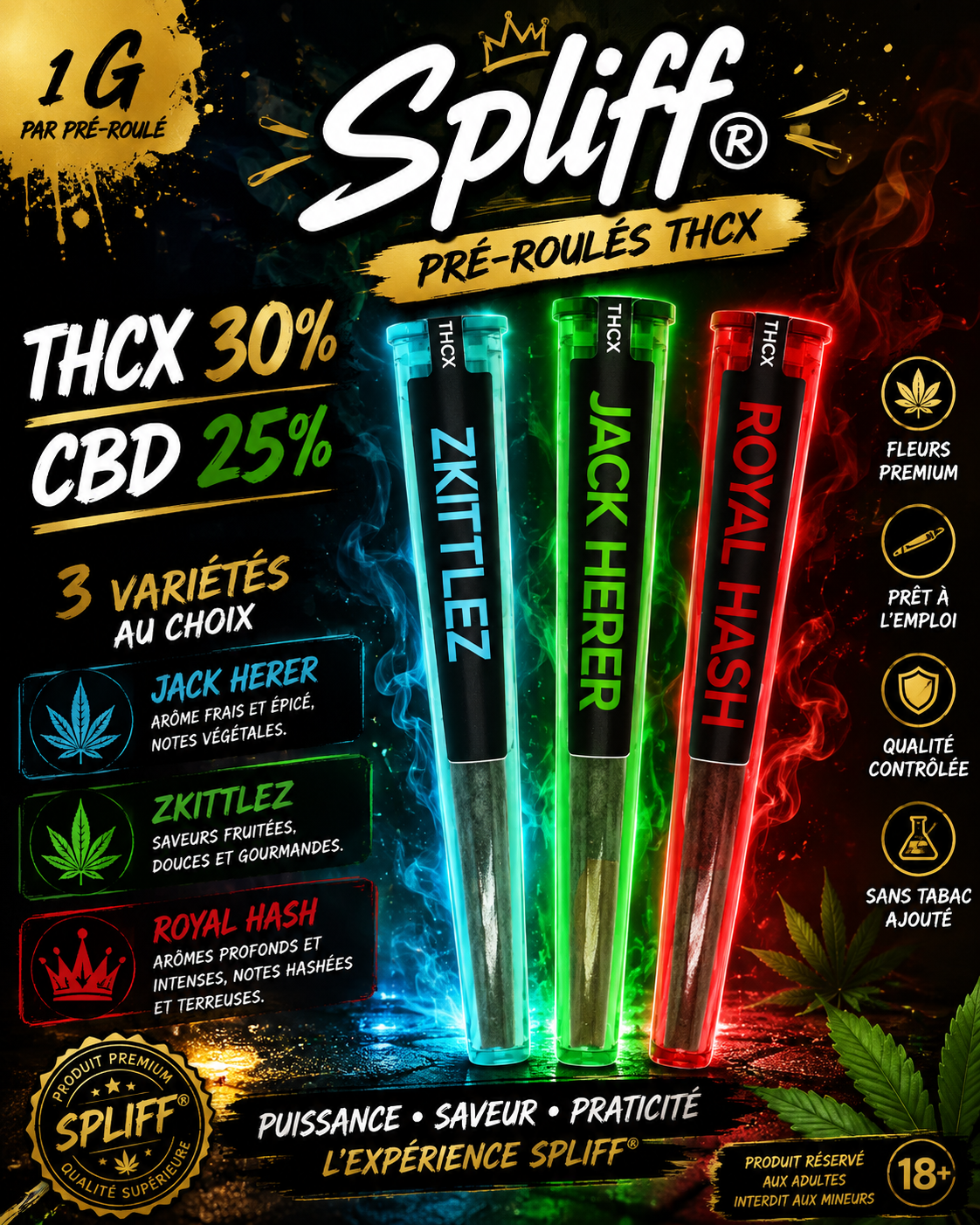 Pré-roulés THCX – Spliff® | 1 g THCX 30%