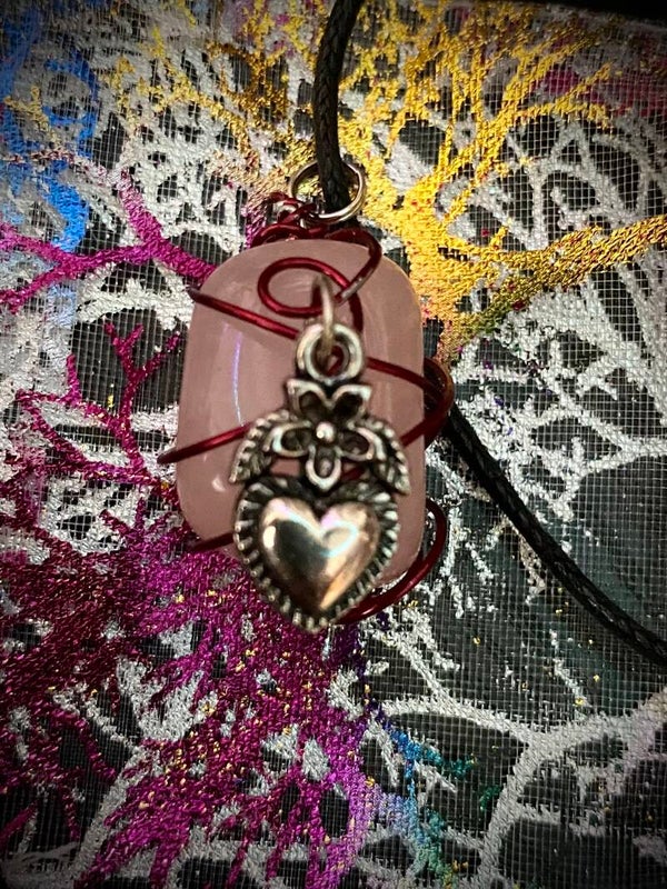 Rose Quarts Wire Wrapped Crystal Necklace